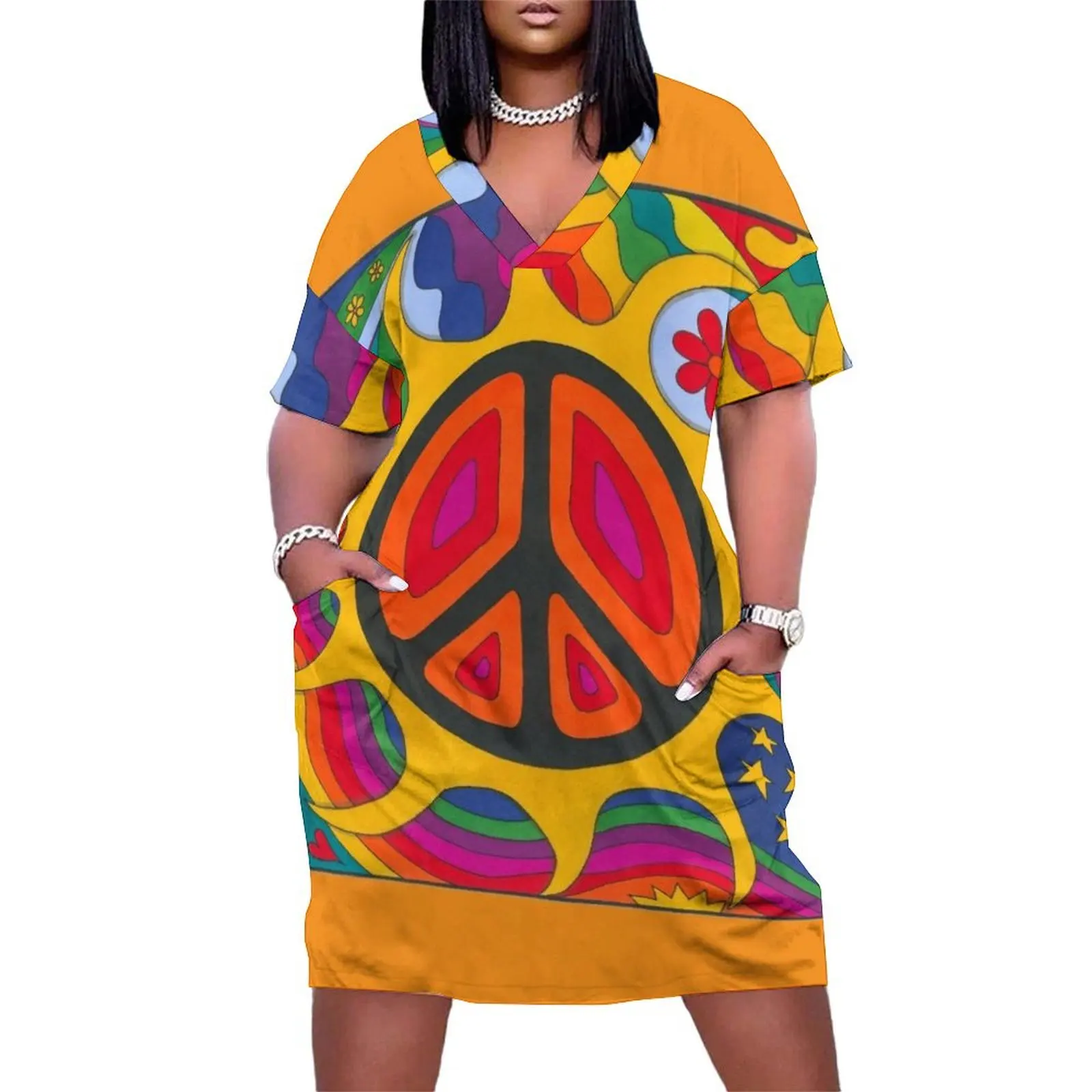 

Psychedelic Flaming Peace Loose Pocket Dress Cocktail of dresses dresses for special events