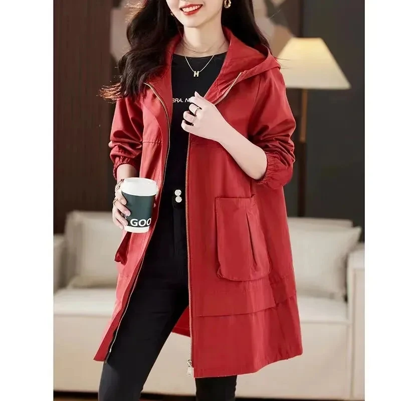 Spring Autumn Long Trench Coat Women Jacket Fashion Pocket Loose Female Windbreaker Overcoat Hooded Coat Gabardina Mujer