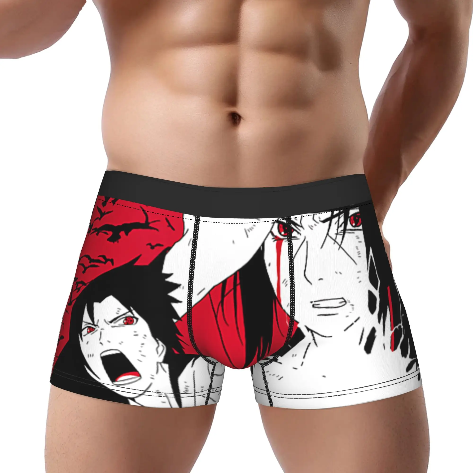 Shippuden Itachi & Sasuke with Kanji Animed  Underpants Breathbale Panties Men's Underwear Sexy Boxer Briefs