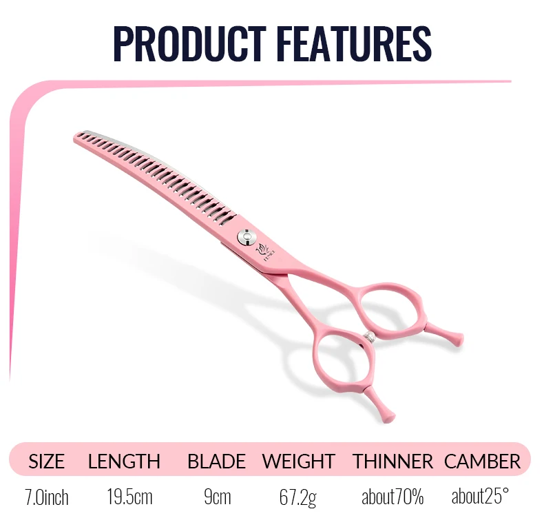 Fenice Dog Beauty Schere, bunt, 6,5/7/7,5 Zoll, JP440C, professionelle Hundepflegeschere, gebogen, dünnere Chunker-Schere – Detail 4
