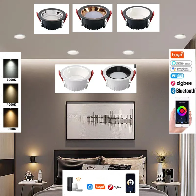 LED Zigbee/Bluetooth APP Intelligent Embedded Anti Glare Downlight 7W10W12W15W20W AC85-265V Spotlight  Intelligent Home Lighting