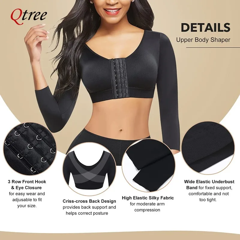 Qtree Arm Shaper dimagrante per le donne compressione Body Shaper Post chirurgia Shapewear maniche con chiusura anteriore senza cuciture reggiseno