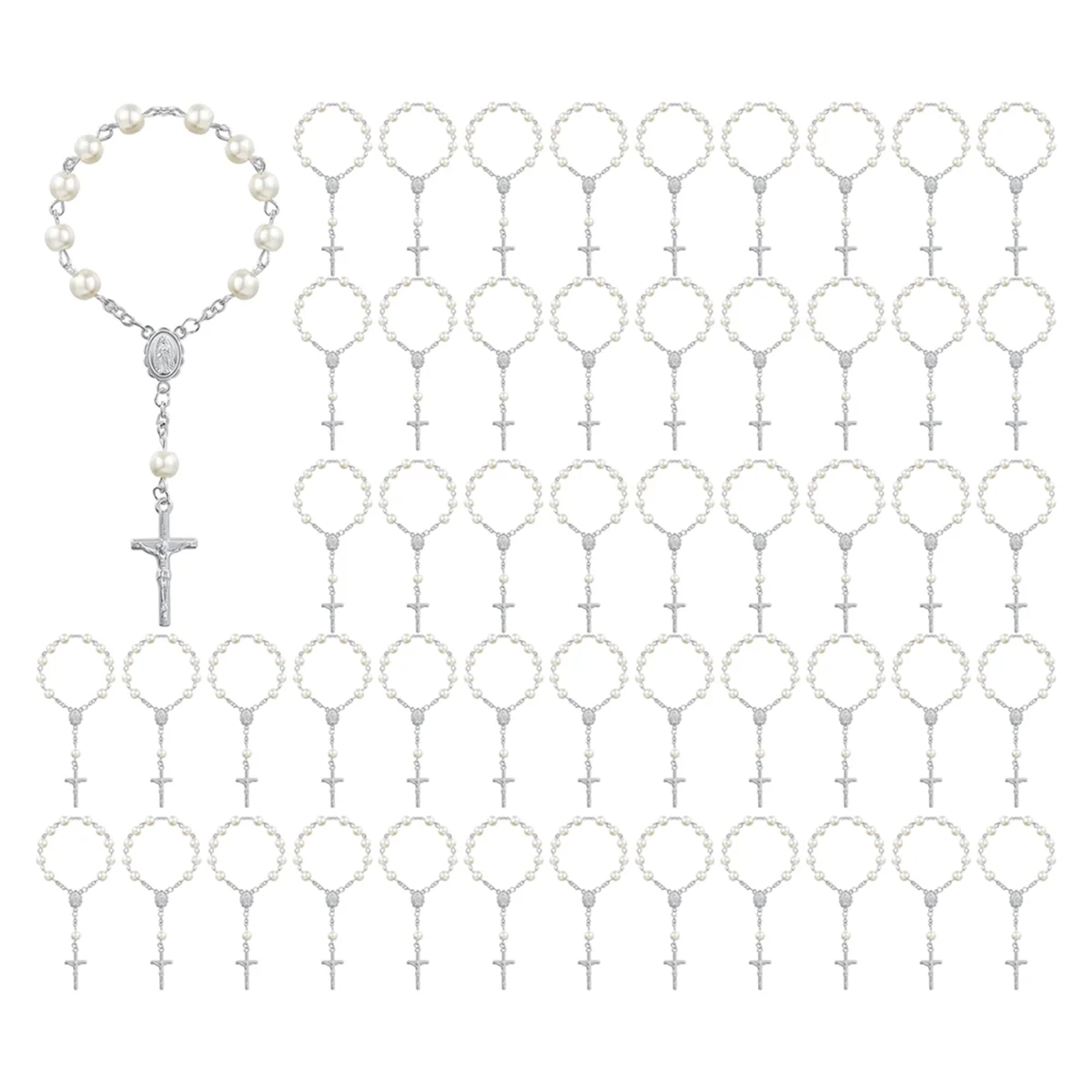 Nuovi 50 confezioni Bomboniere per battesimo Perline per rosario acrilico Perle finte con sacchetti in organza Bomboniera per battesimo Matrimoni Festa