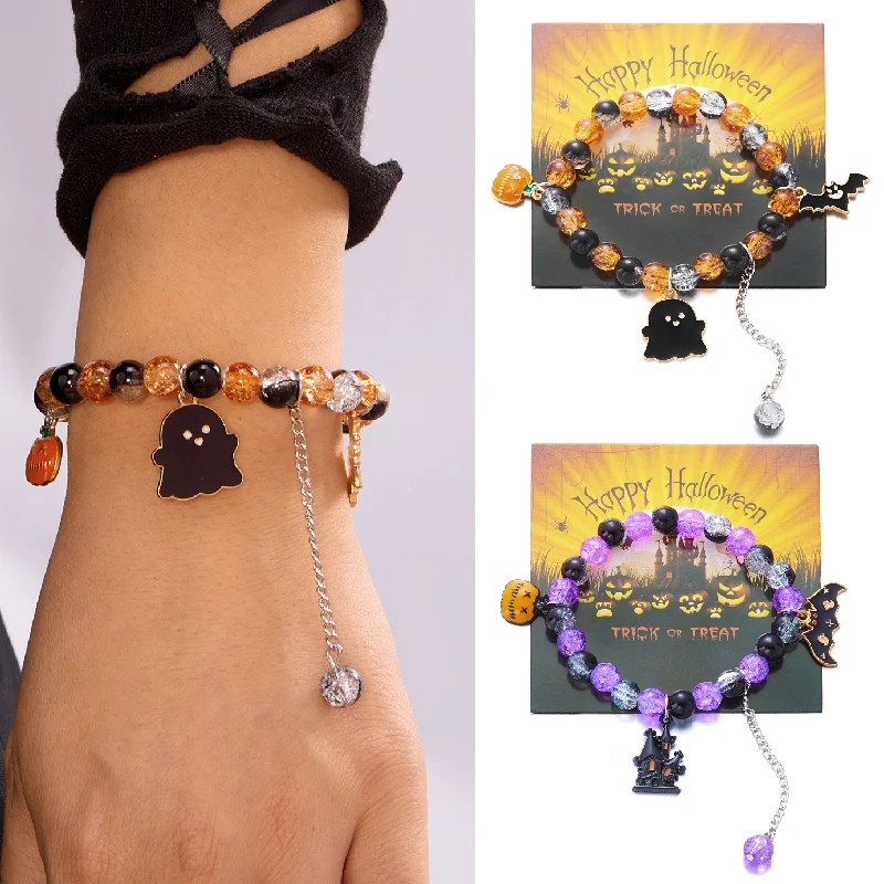 

Halloween Cartoon Ghost Pumpkin Bat Bracelet Strange Pendant Bracelet Suitable For Men And Women Party Festival Jewelry Gift
