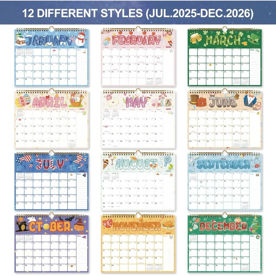20252026 تقويم 18 تقويم حائط شهري يوليو 2025 ديسمبر 2026 8.5 "× 11" تقويم 2026 مع خطاف تعليق TwinWire #2