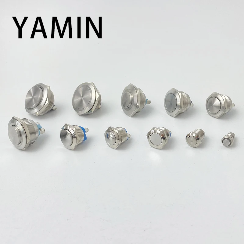 순간 리셋 잠금 래칭 금속 푸시 버튼 스위치, 방수 나사 핀 용접 풋, 8mm, 10mm, 12mm, 16mm, 19mm, 22mm, 30mm