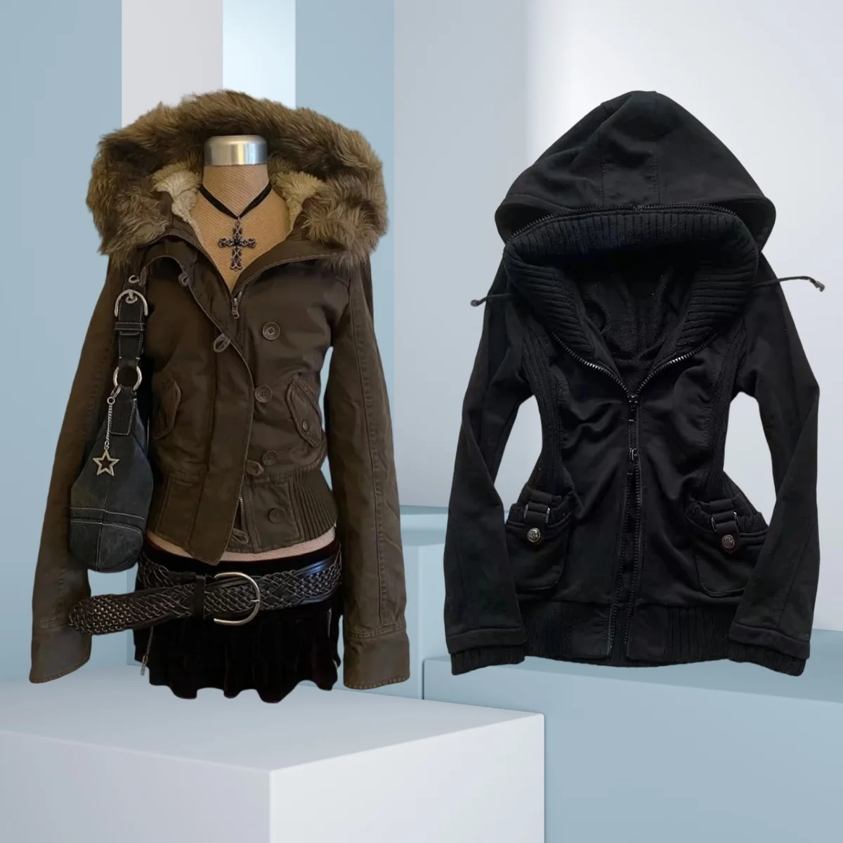 La veste d'hiver vintage SLE peut accueillir une doublure FCE marron JAET femme slim et détails de boutons en fourrure longue fermeture éclair Sve