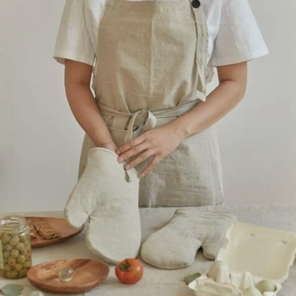 

Heat Resistant Oven Mitts Gloves Insulated Cotton Linen Anti-scalding Gloves Soft Thickened Baking Gloves Kitchen