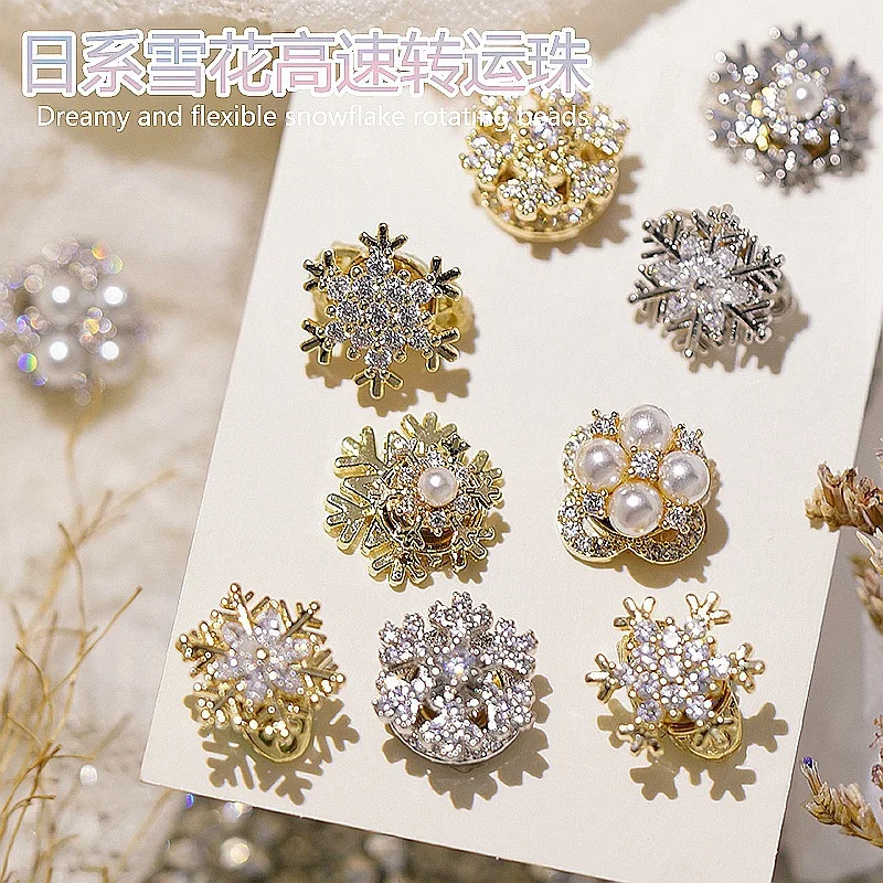 2PCS Luxury Rotatable Spinner Nail Charms Alloy Snowflake Crystal Diamond Zircon For Nails Art Decorations Rhinestones Accessory