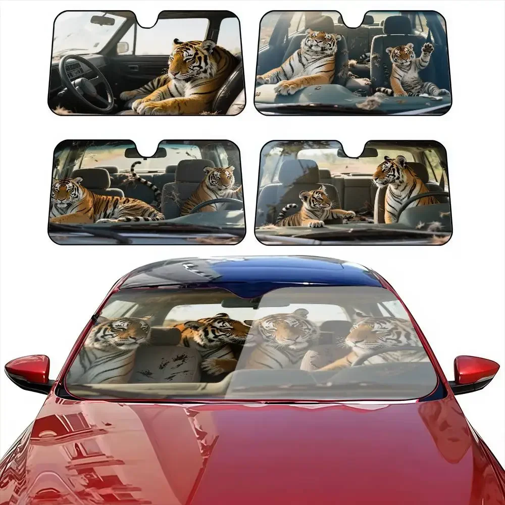 

Tiger driving funny Car SunSha Windshield Anti-UV Protection Front Sun Sha Protector Interior Cooling for Vehicle