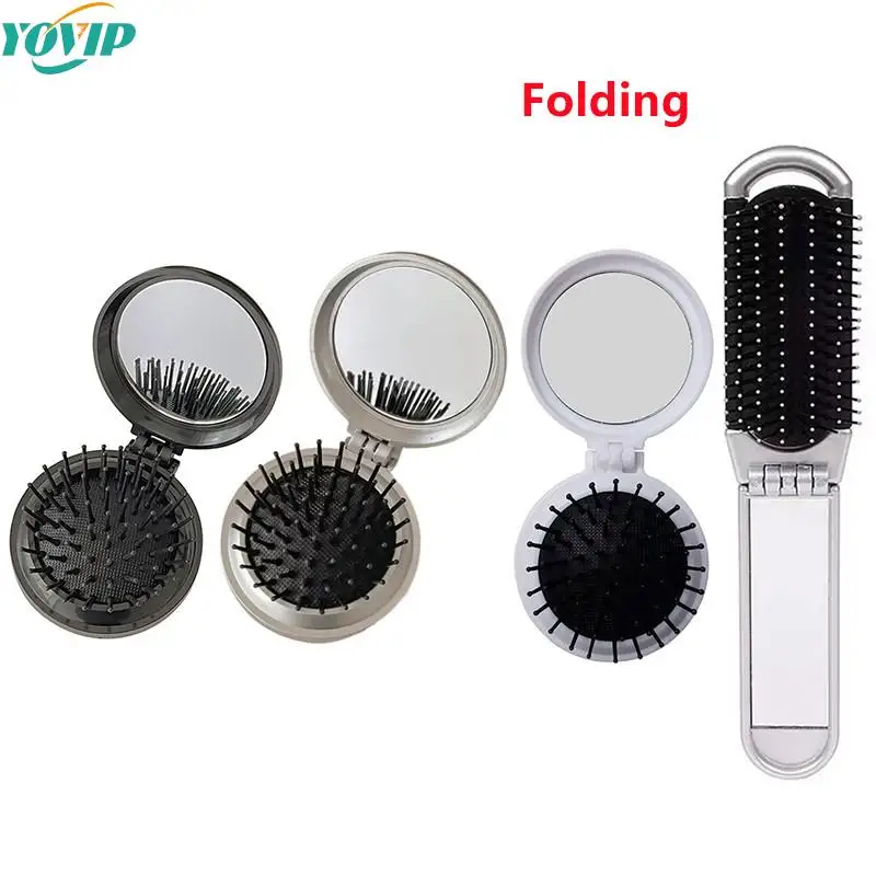 Mini Hairbrus Folding Massage Comb Head Massage Anti-Static Portable Travel Hair Brush Girl Hair Combs With Mirror