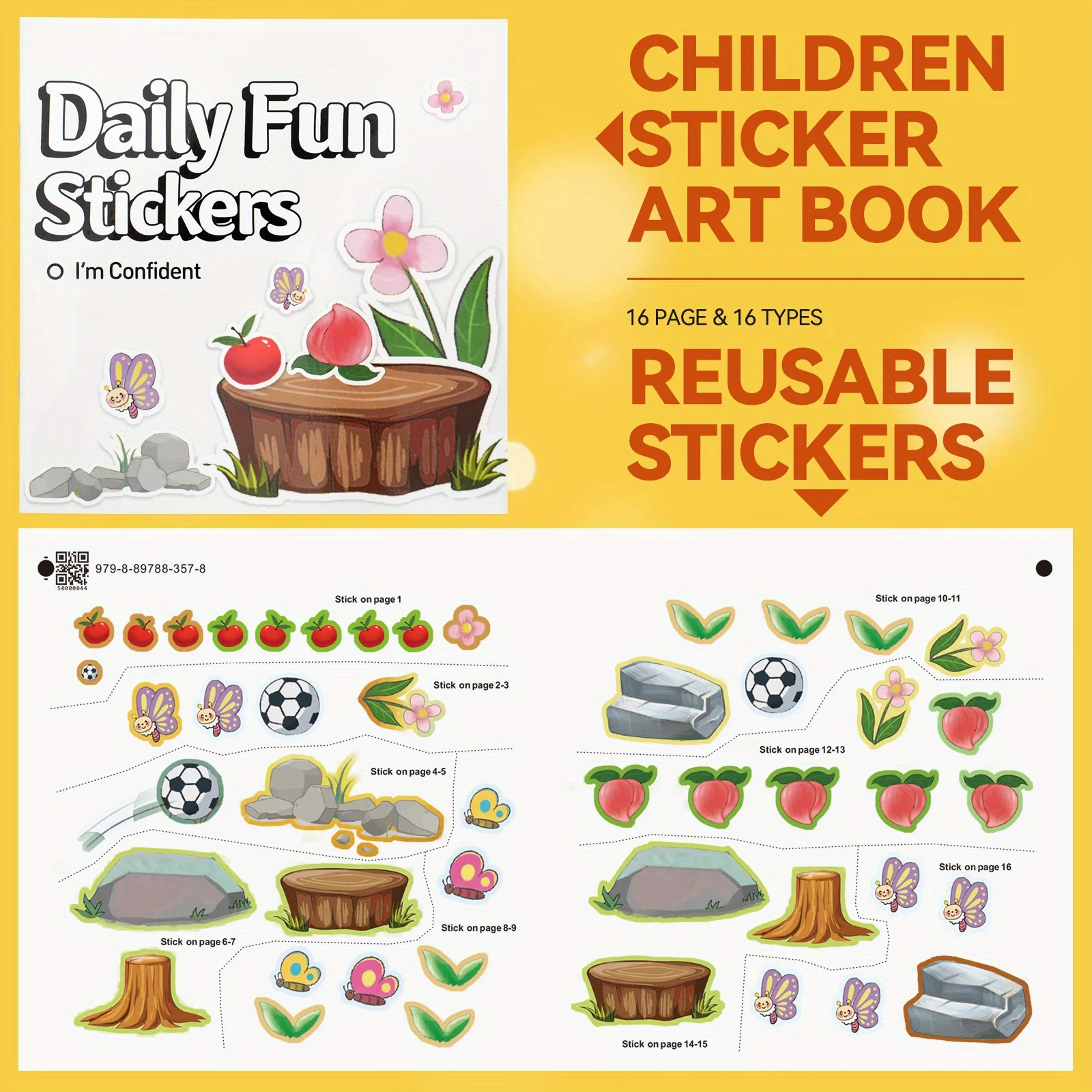 Daily Fun Stickers, I’m Confident Activity Book for Kids with Removable Stickers, Nature Scenes, Cute Animals