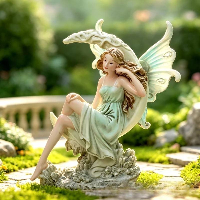 Nordic Resin Angel Girl Sculpture Ornaments Outdoor Courtyard Balcony Fairy Miniature Statue Crafts Garden Decoration Statue