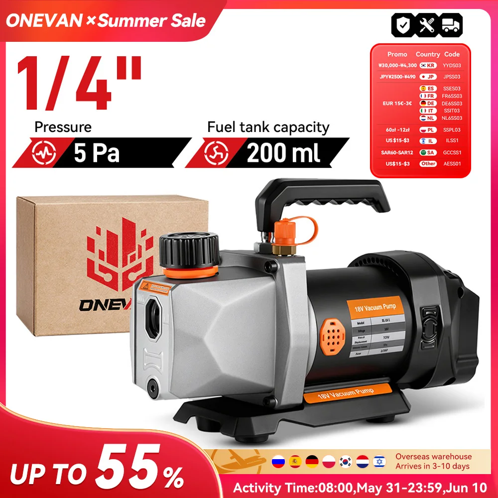 ONEVAN 1/2HP 7CFM czynnika chłodniczego pompa próżniowa 1/4 wlot powietrza chłodzenia do samochodu klimatyzacji powietrza z gospodarstw domowych do Makita 18v