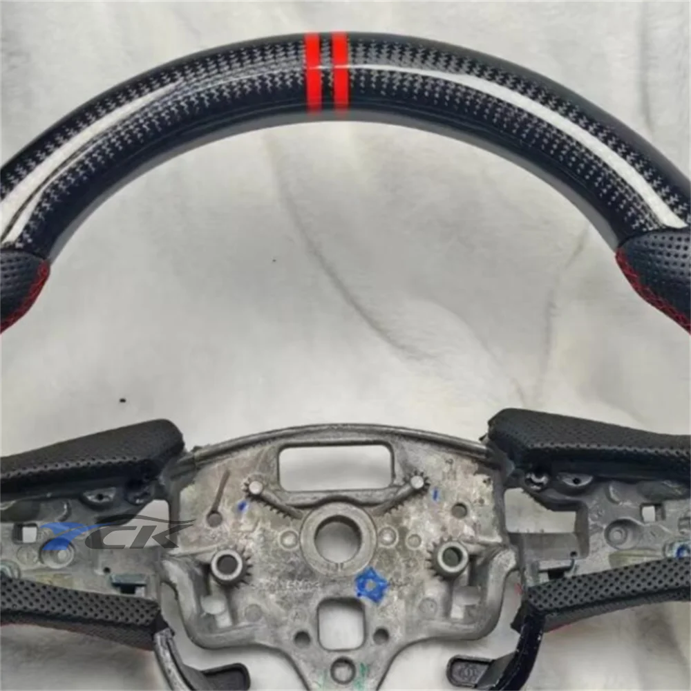 

Custom Carbon Fiber Black Perforated Leather Red Center Strip Steering Wheel For Cadillac CT4/CT5 2020 2021 2022 2023 2024 2025