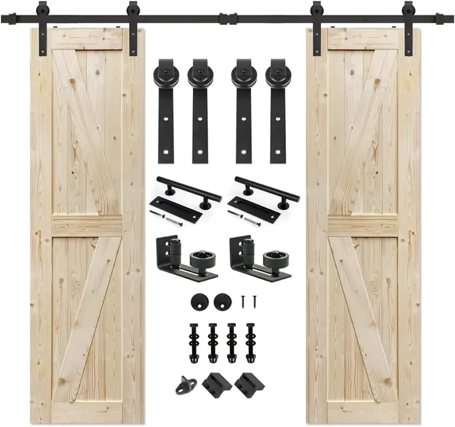 

S&Z TOPHAND 24 in. x 84 in. Double Unfinished British Brace Knotty Barn Door (24x2, Door+J Shape)