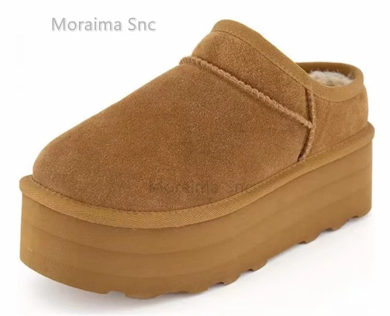 Chunky Platform Flats Snow Boots for Women Black Brown Shallow Plush Warm Cotton Shoes Thicken Casual Winter Women's Shoes