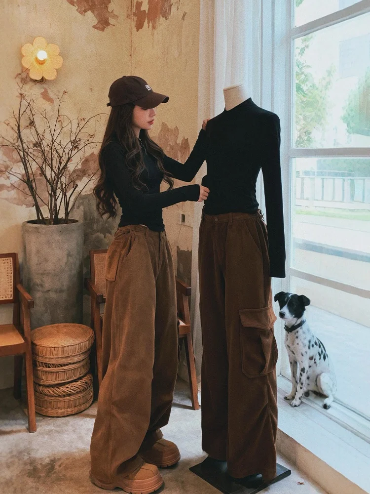 Conjunto de Ropa de Trabajo de Invierno para Mujer de Talla Grande, Estilo Coreano, Blusa Larga con Mangas Anchas y Pantalones Anchos