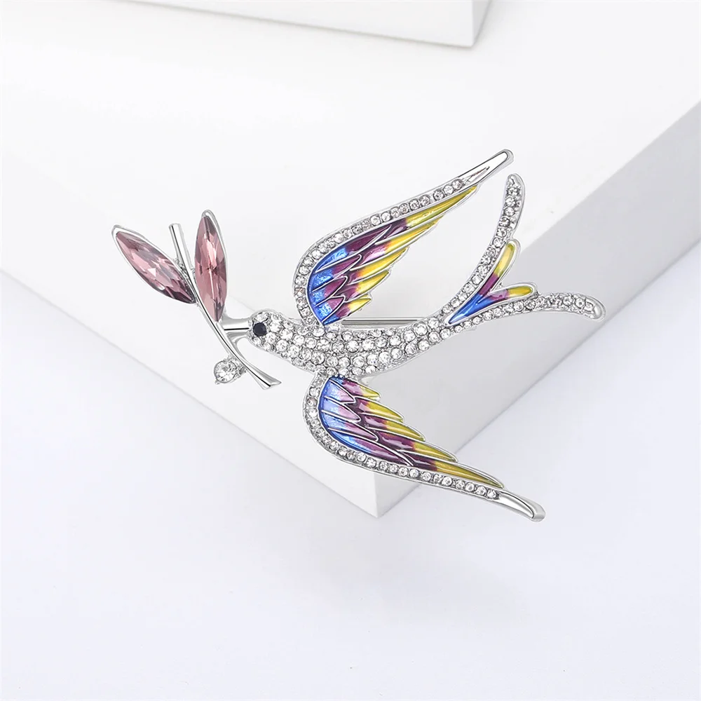 Enamel Peace Dove Brooches for Women Ukraine Rhinestone Ear of Wheat Pins Office Party Friend Gifts Jewelry Accessories