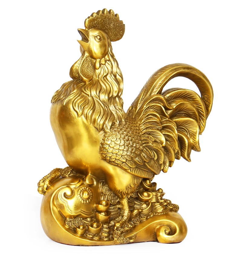 33CM LARGE  #bless family Safety luck Magic #office home shop efficacious Money Drawing Mascot Cock COPPER ART statue