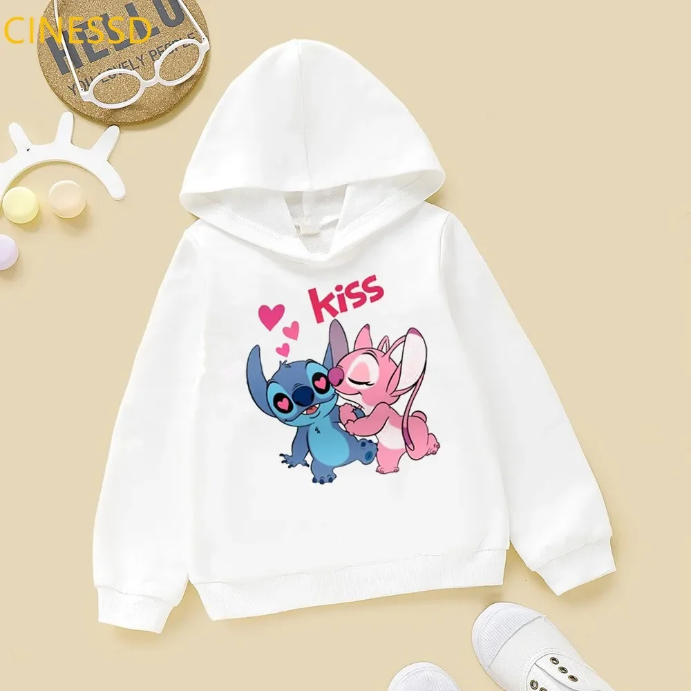 لطيف ليلو وستيتش الكرتون طباعة الأطفال مقنعين البلوز صبي فتاة الخريف الشتاء اليومية في الهواء الطلق عارضة فضفاض الدافئة لينة رياضية