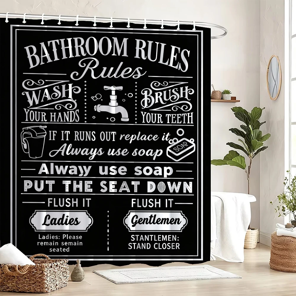 Funny Quotes Shower Curtain Cool Black and White Bathroom Rules Curtains Fun Cute Toilet Sayings Fable Motto Bathroom Curtain