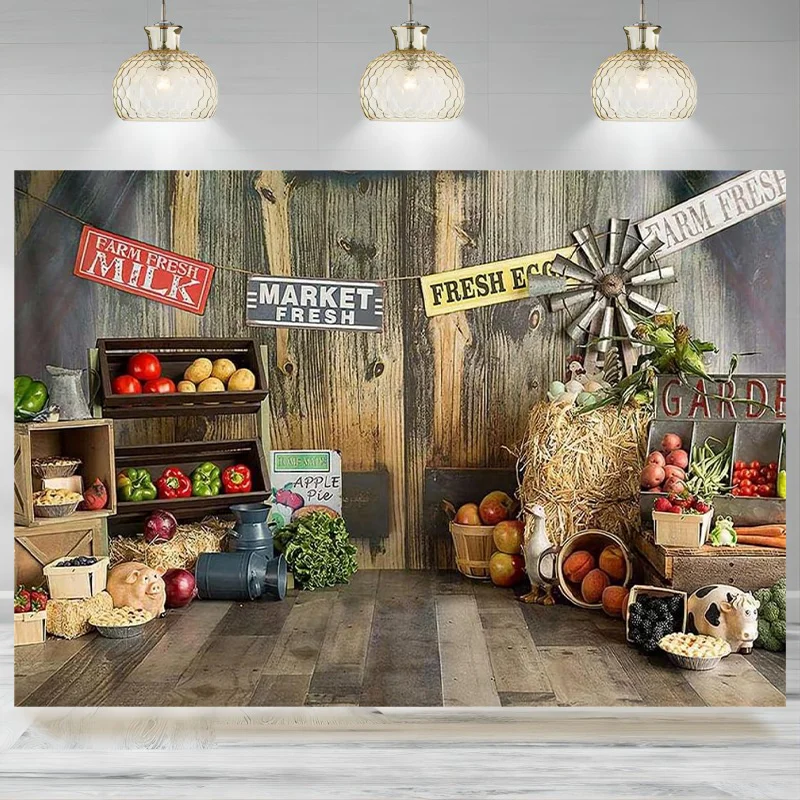 Fresh Farm Photography Backdrop Market Garden Vegetables Fruit Birthday Festivals Party Background Family Gathering Banner