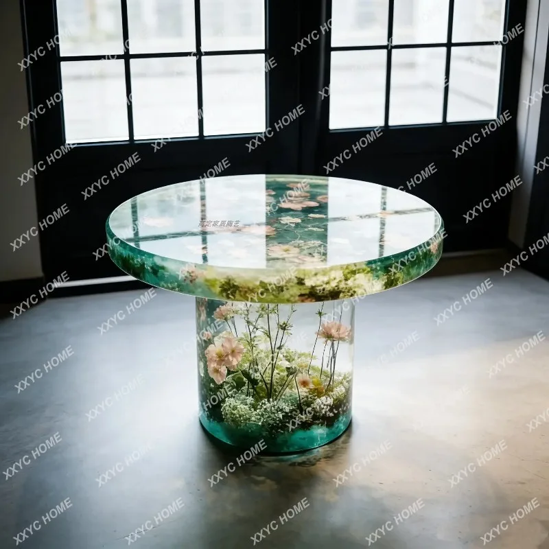 XXWabi Sand wind transparent resin coffee table, living room homestay atmosphere round side tableft
