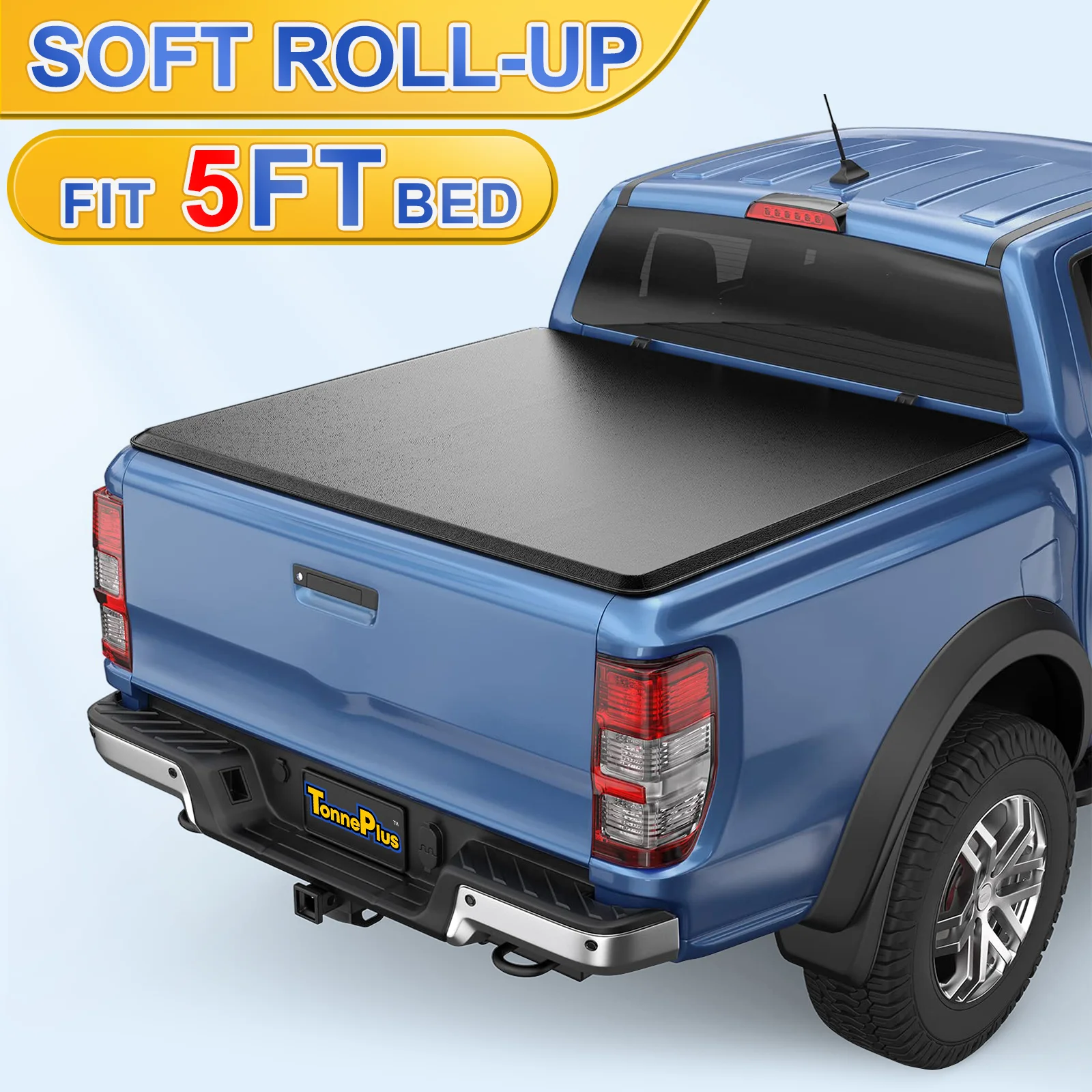 

TonnePlus Soft Roll-Up Tonneau Cover Truck Bed Covers for 2019-2024 Ford Ranger 5FT Bed w/ Lamp Vinyl ; Lightning | 5' (61") Bed