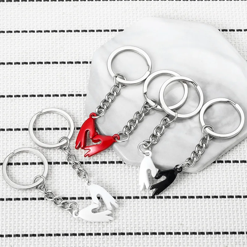 1pair Cute Love Heart Magnetic Keychain for Couple Key Ring DIY Jewelry Gift