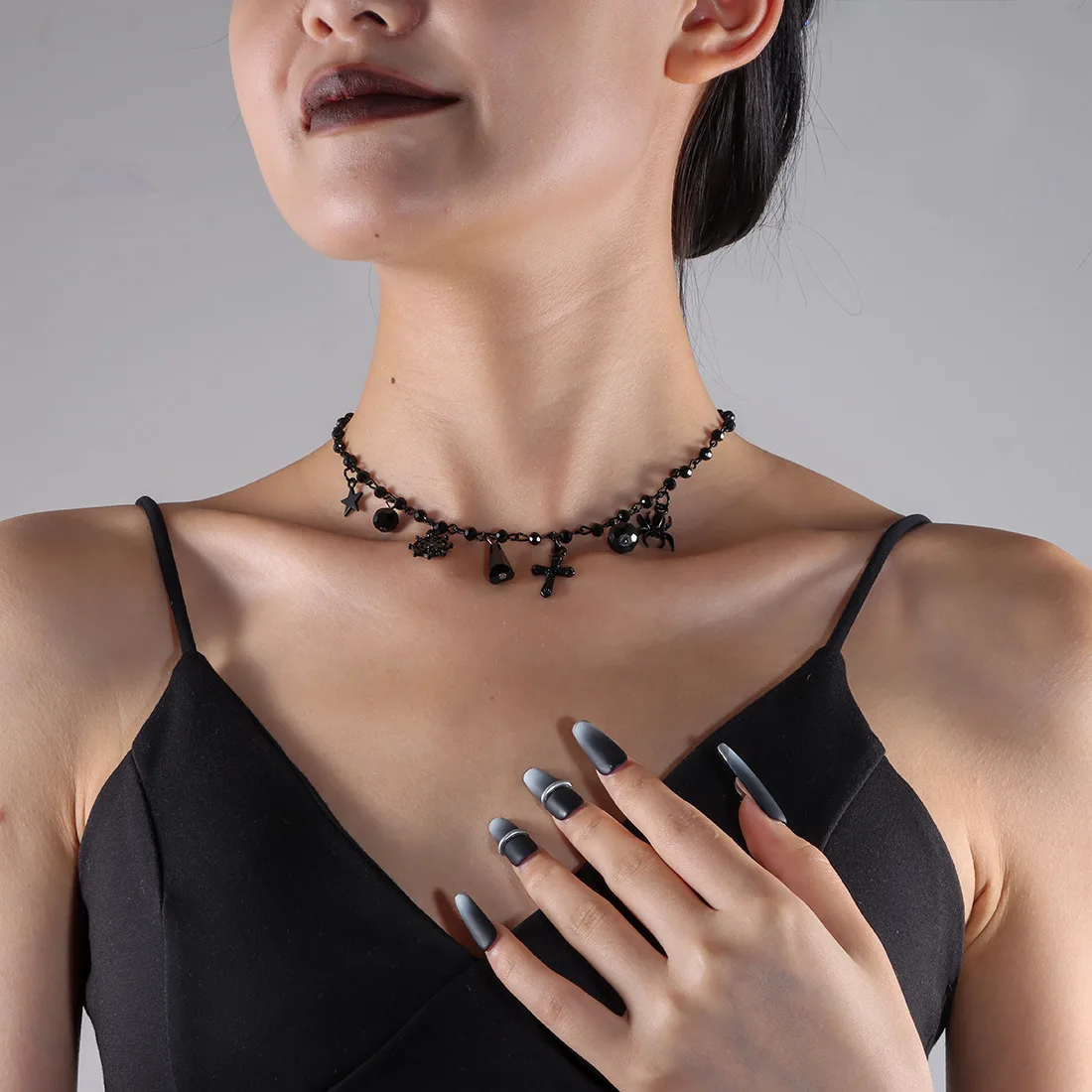 diy-accessories-cross-border-europe-america-halloween-spider-cross-multi-pendant-neck-chain-simple-punk-collarbone-chain-neckl