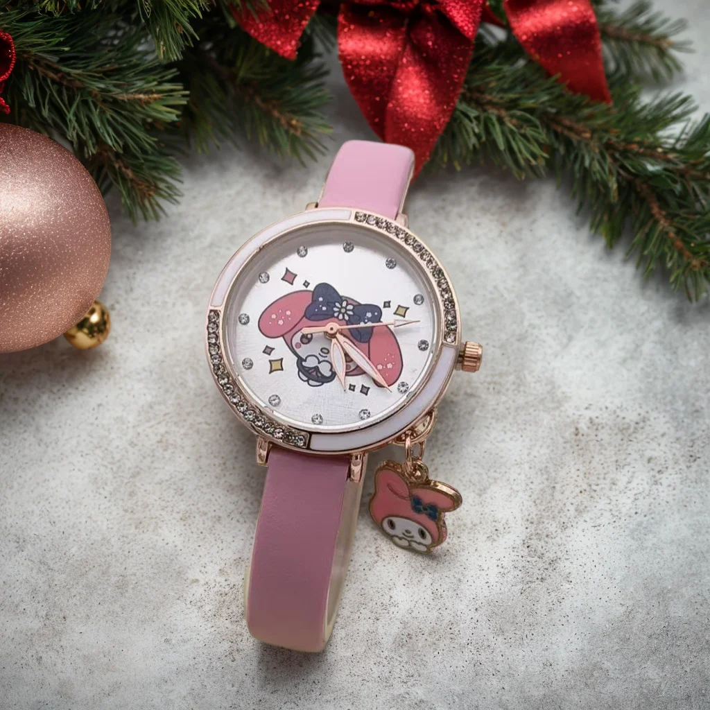 Hello Kitty Kuromi Melody Cinnamonroll orologi per bambini Ragazze Regalo per bambini Orologio da polso Cinturino in pelle quadrante in metallo