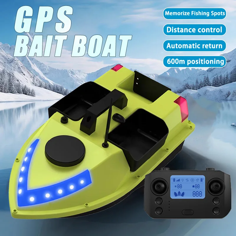 GPS Fishing bait boat 600m,Remote Control Dual Motor,2KG Loading,Night Light,99 GPS Points,Automatic Return Function【No Battery】