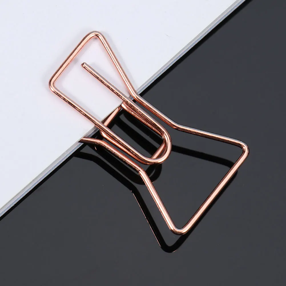 

20pcs Book Markers Office School Supplies Rose Paper Decorative Paper Clips Gold Metal Office Clips Bow Tie Shape