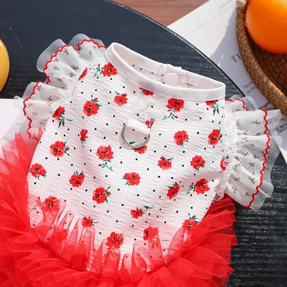 Imagen 5: Falda Tutú con Estampado de Rosas para Gatos, Vestido de Princesa para Mascotas, Delgado, Transpirable y Suave, con Mangas con Volantes, Ropa de Verano para Mascotas