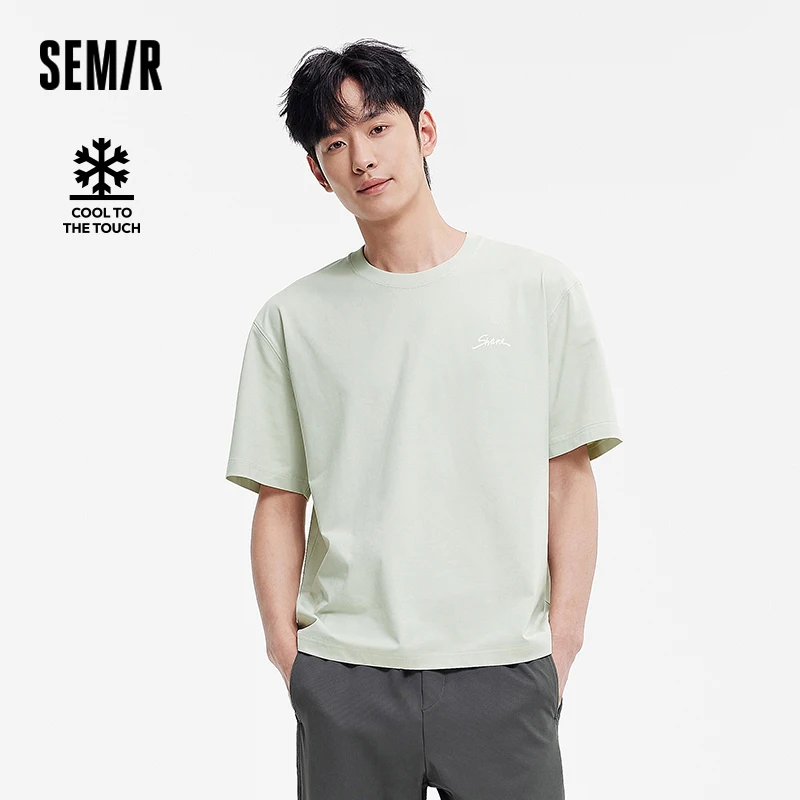 

Semir Short Sleeve T-Shirt Men 2025 New Summer Color Block Letter Print Round Neck Base Layer Cool Feeling Casual Outfit