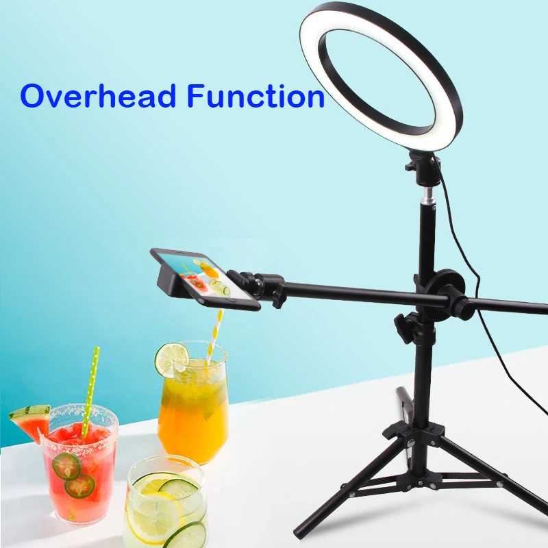 Desktop Overhead Tripod 26CM 16CM Ring Light Table Tabletop Shooting With Phone Holder Boom Arm For Live Youtube Streaming Video