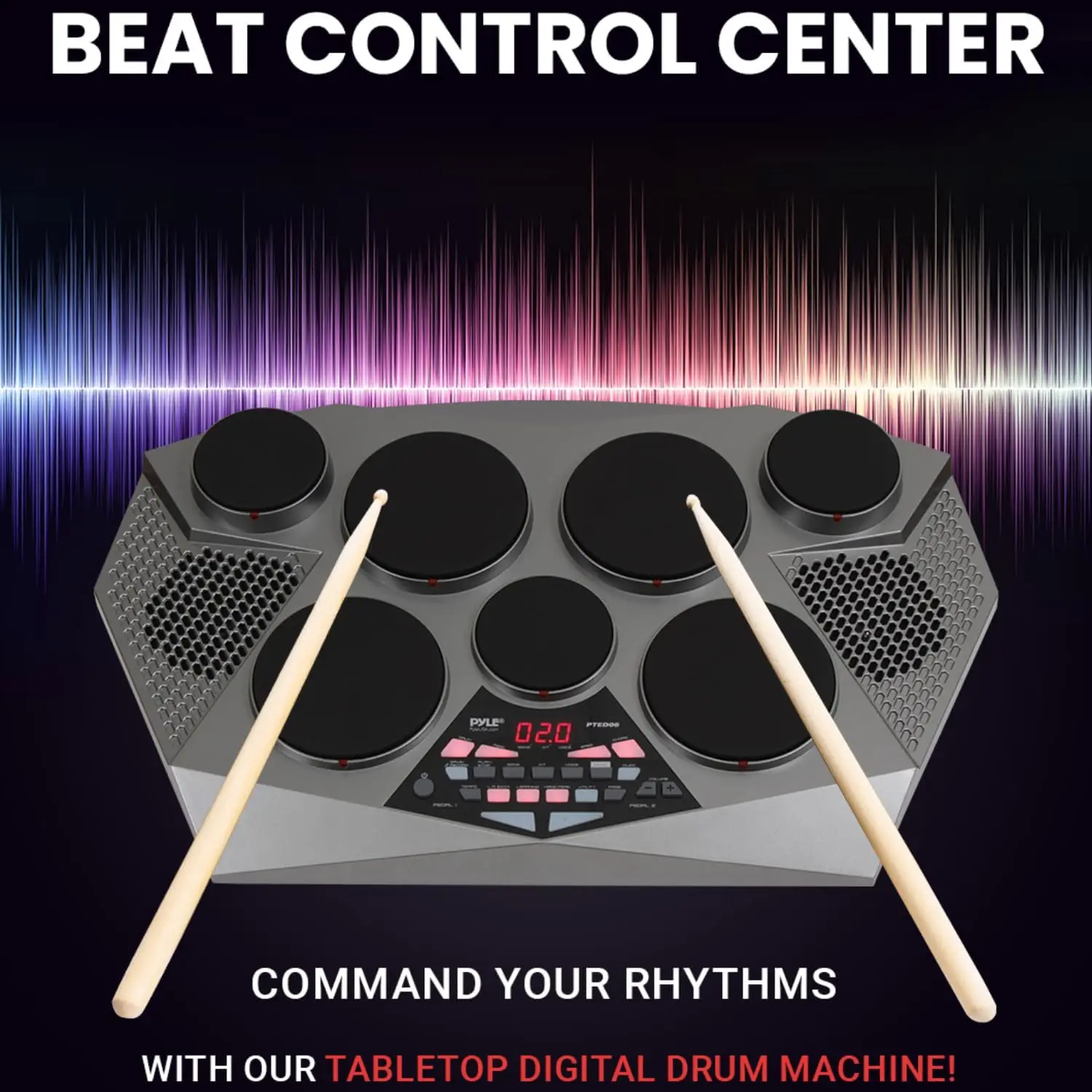 Professional Portable Electronic Drum Kit, Electric Tabletop Drum Set with Digital Control Panel, 7 Drum Pads, Hi-Hat and Kick Bass Pedal Controller, USB/AUX, Tom Toms, Snare Drums and Cymbals