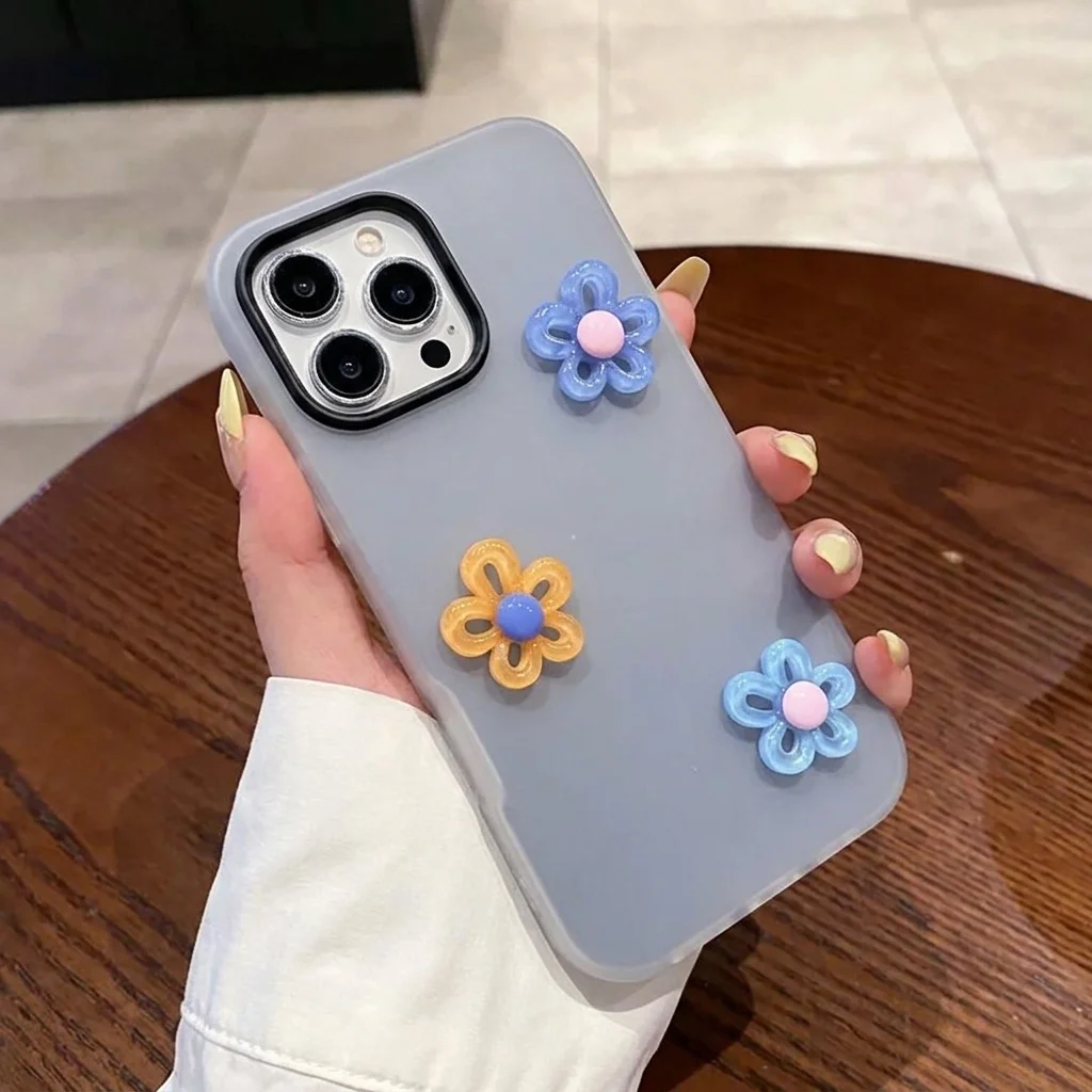 Black 2 In 1 With 3D Diy Colorful Flower Lanyard Case For iPhone 17 16 15 14 13 Pro Max 17 16 Pro 16 15 14 Plus SIlicone Cover view 3