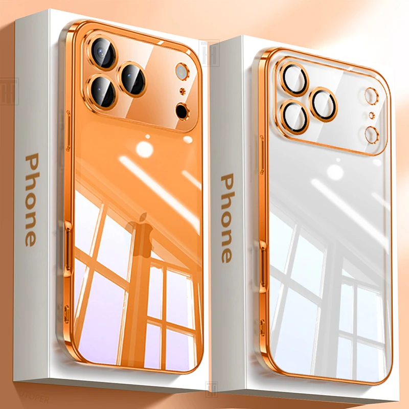 Funda blanda con revestimiento nuevo naranja a la moda para iPhone 17 Air 16 15 14 13 12 11 Pro Max Plus, funda protectora transparente no amarillenta