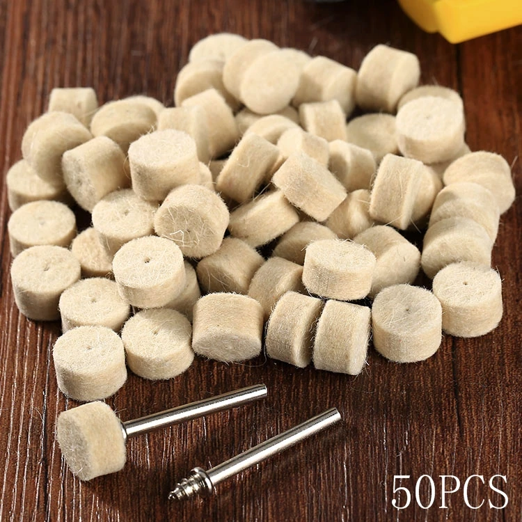 50 sztuk/partia 13mm średnica szlifowanie wełniane podkładki polerskie akcesoria Dremel filcowa tarcza polerska 3.2mm tarcze trzonki do narzędzi obrotowych