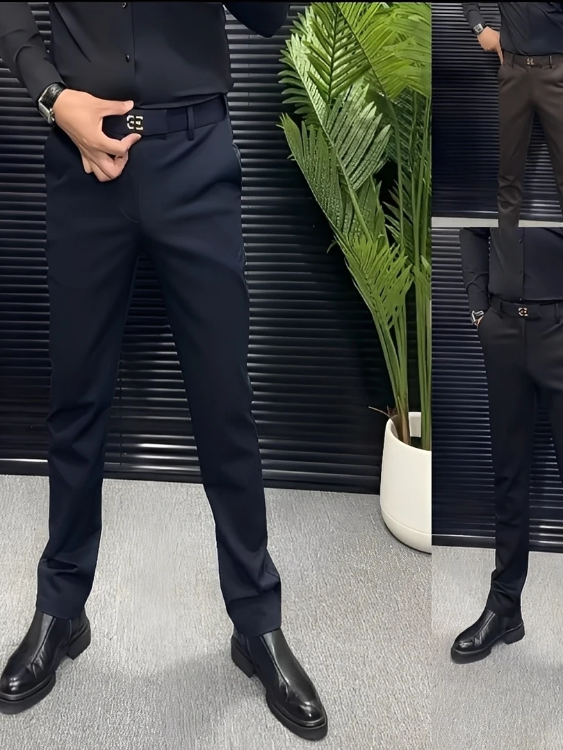 

Мужские повседневные брюки Slim Fit, удобные, модные, в корейском стиле, осенние, новые, простые, в западном стиле, прямые брюки Zi...