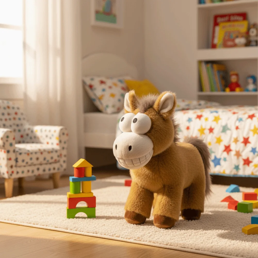 

Cartoon Anime Soft Standing Horse Big Eyeball Machine Washable Stuffed Non-Slip Bottom Cute Design Pony Office Decor