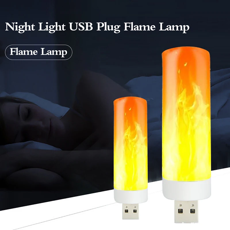 1pc Mini Portable Simulation Retro Indoor Atmosphere Lighting Night Light USB Plug Flame Lamp Computer Mobile Power Charging