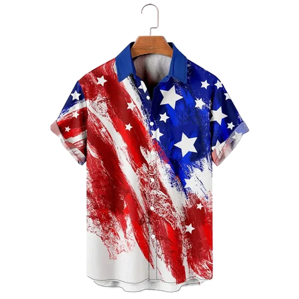 

HXAmerican Flag Men's Shirts Independence Day 3D Printed Casual Shirt Summer Short Sleeve Shirts Streetwear S-5XL