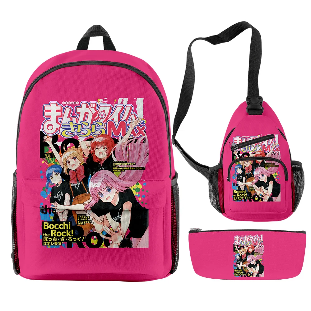 Hip Hop Youthful Bocchi the Rock Anime 3pcs/Set Backpack 3D Print Bookbag Laptop Daypack Backpacks Chest Bags Pencil Case