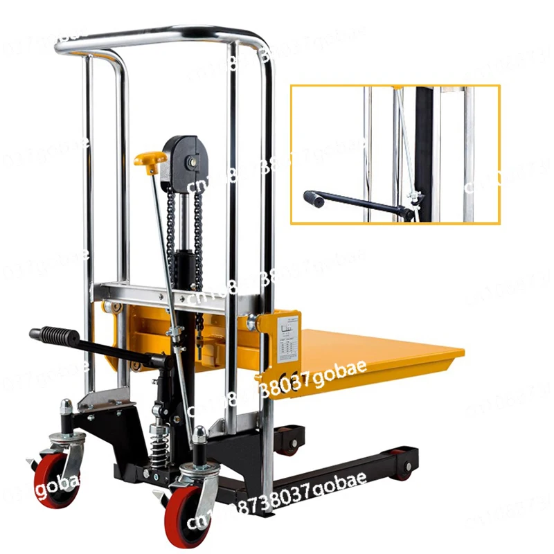 PS0485 Manual Hydraulic Stacker Lift Auxiliary Cart Hand Push Forklift Light Luggage Truck Multifunction Platform Moving Tools