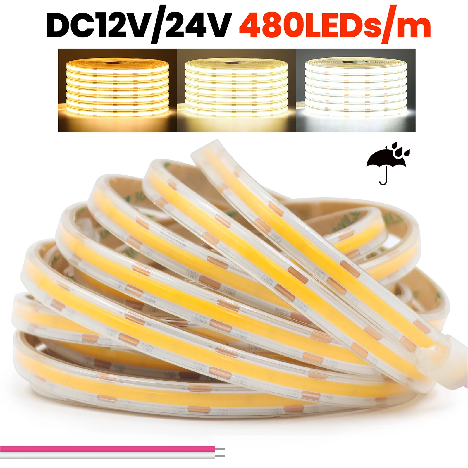 

DC 12V 24V 480Leds/M COB Неоновая лента Водонепроницаемая 3000K 4000K 6000K Домашний декор Высокая яркость Гибкая лента Веревка Светодиодный светильник