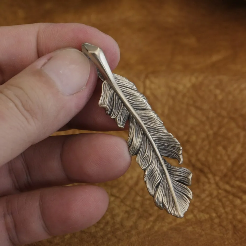 Huge Cupronickel Feather Pendant Charms Jewelry CP52