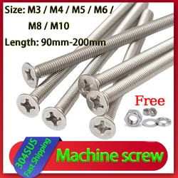 M3 M4 M5 M6 M8 M10 304 Stainless Machinery Steel Lengthened Cross Flat Countersunk Head Screw Bolts Extra Long Screw